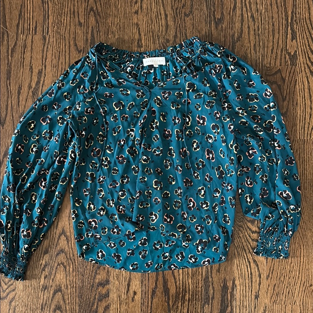Blue and White Smocked Puff Sleeve Blouse